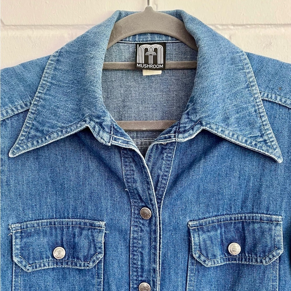 ❌SOLD❌ Vintage 1970s MUSHROOM Denim Button-Up w/ Waist Tie, SZ 11/12, EUC!!! - Picture 4 of 7